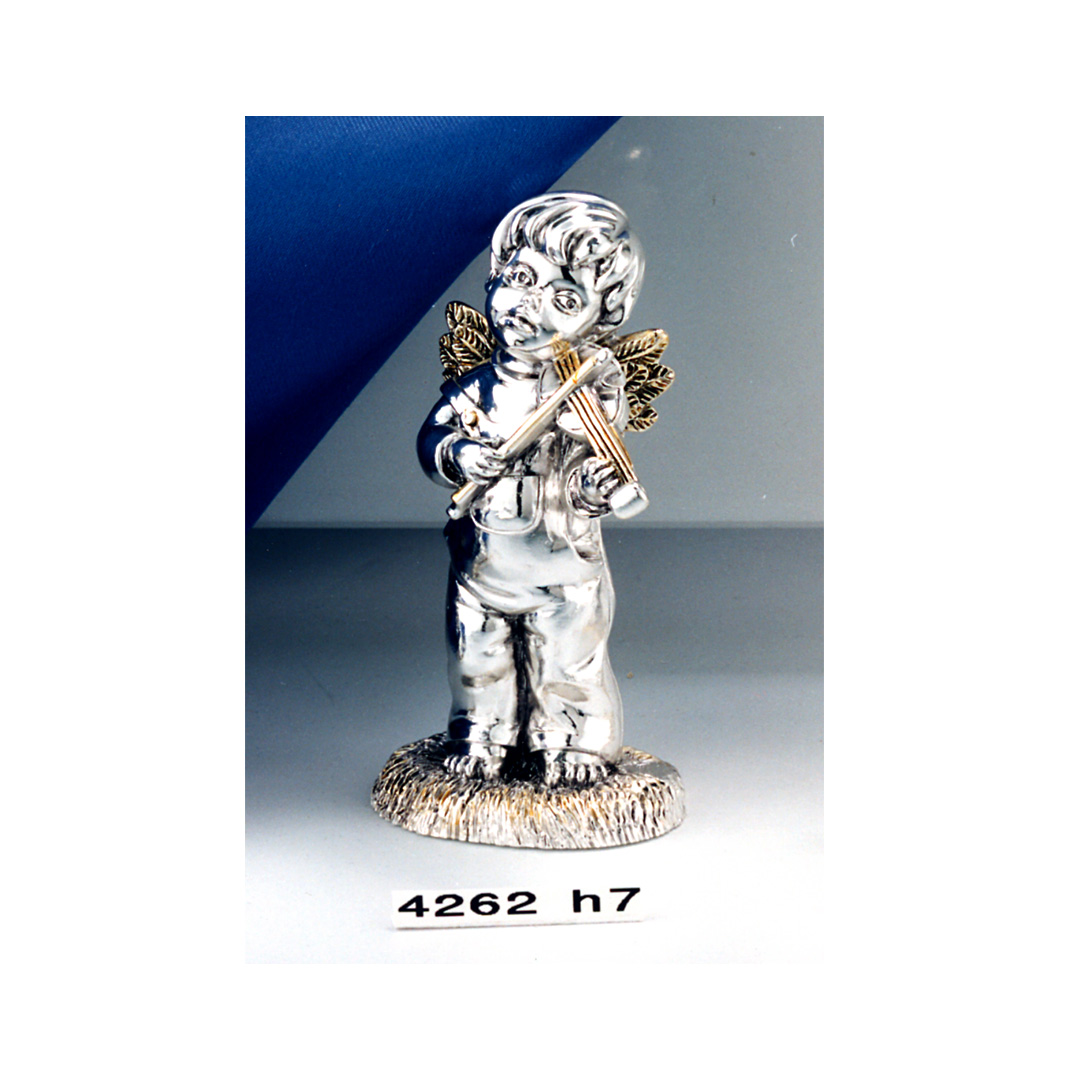 Angelo che suona il violino in resina argentata ASA Linea